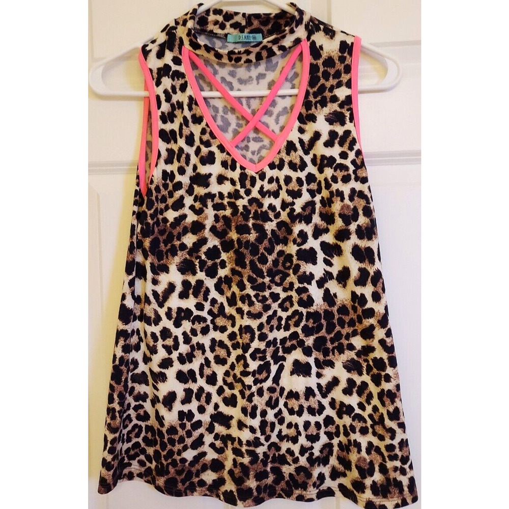 NEW P.S. Kate Womens Sleeveless Top Size-S Leopard Brown Tan